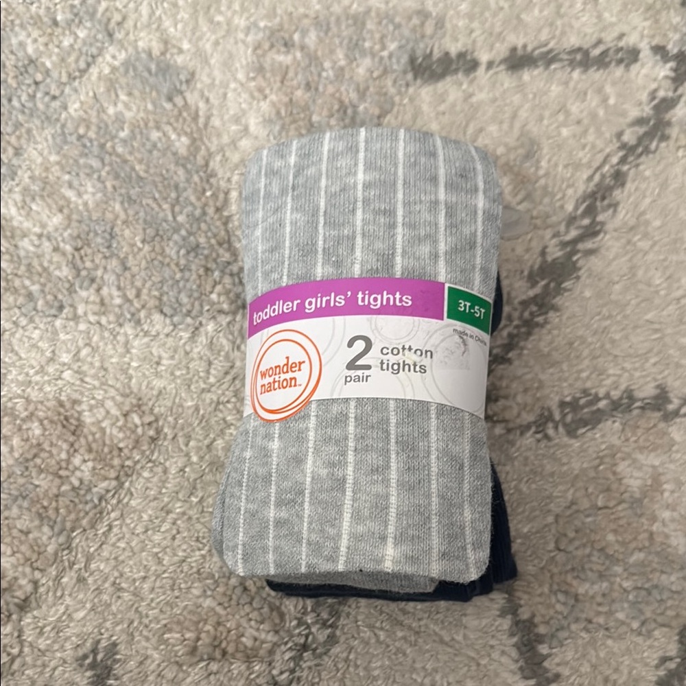 Wonder Nation Girls' Light Gray and White Striped Tights